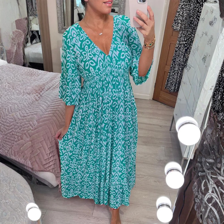 Charlotte™ Summer Dress – Elegant Flowing Printed V-Neck Maxi Dress
