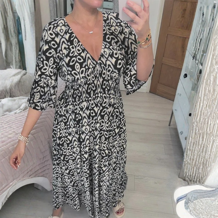 Charlotte™ Summer Dress – Elegant Flowing Printed V-Neck Maxi Dress