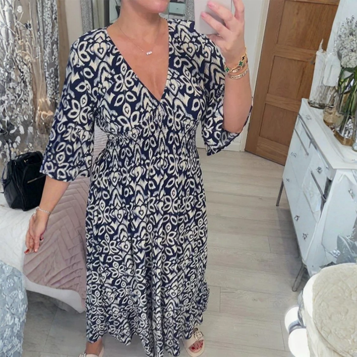 Charlotte™ Summer Dress – Elegant Flowing Printed V-Neck Maxi Dress