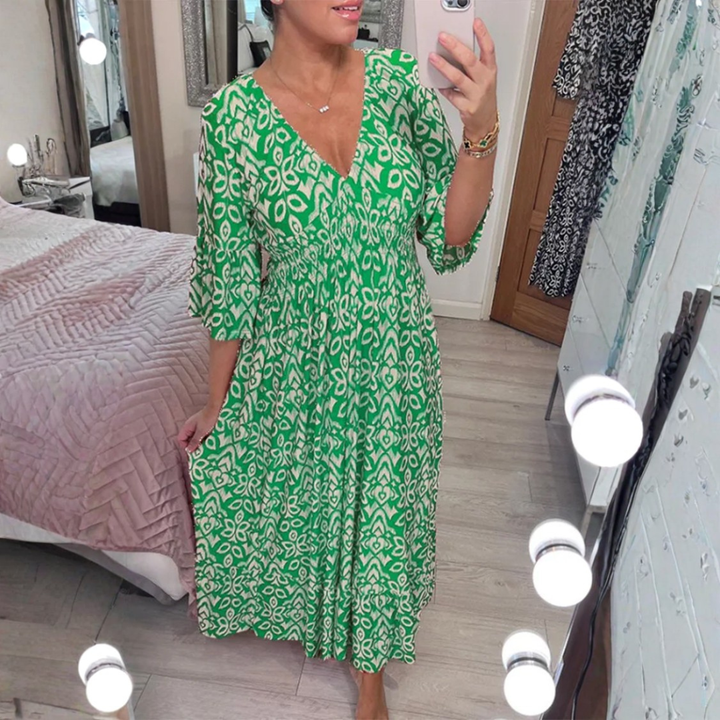 Charlotte™ Summer Dress – Elegant Flowing Printed V-Neck Maxi Dress