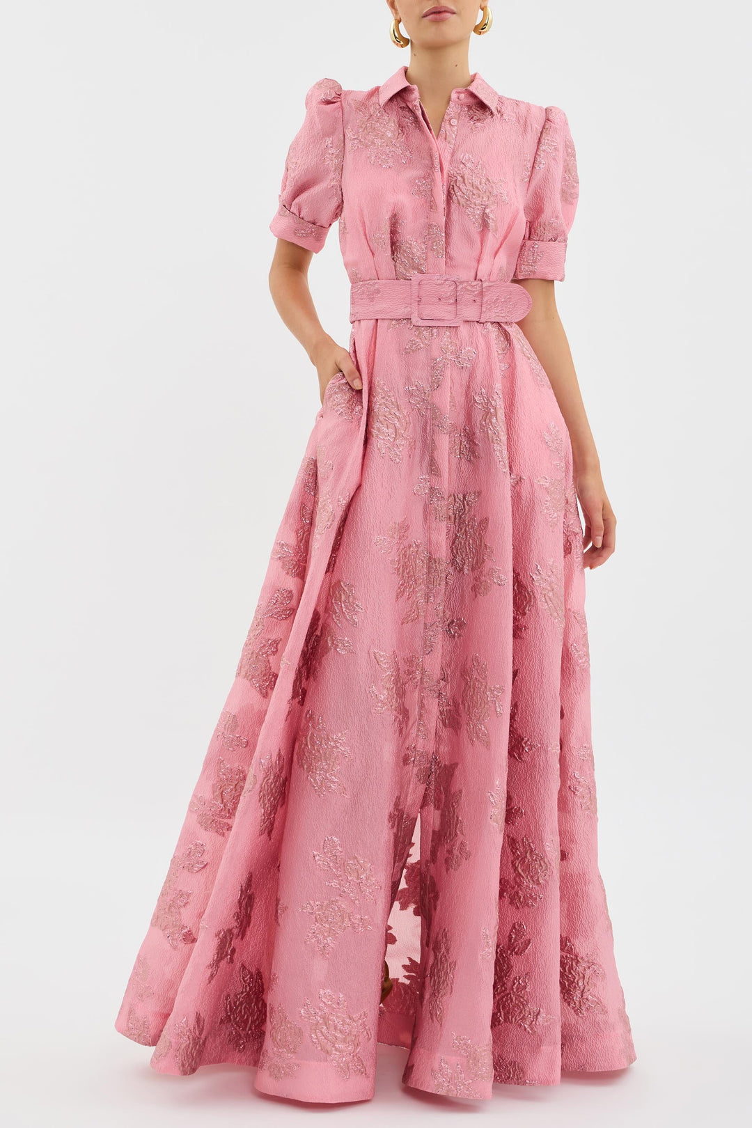 Anabella - Elegant Wedding Guest Maxi Dress with Short Puff Sleeves