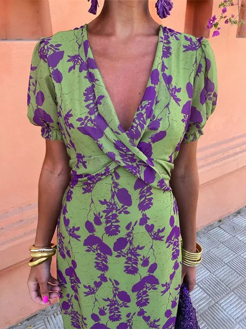 Lucinda - Boho Floral Pleated Summer Maxi Dress