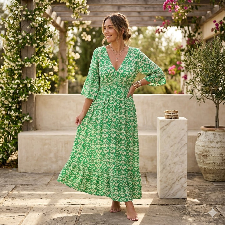 Charlotte™ Summer Dress – Elegant Flowing Printed V-Neck Maxi Dress