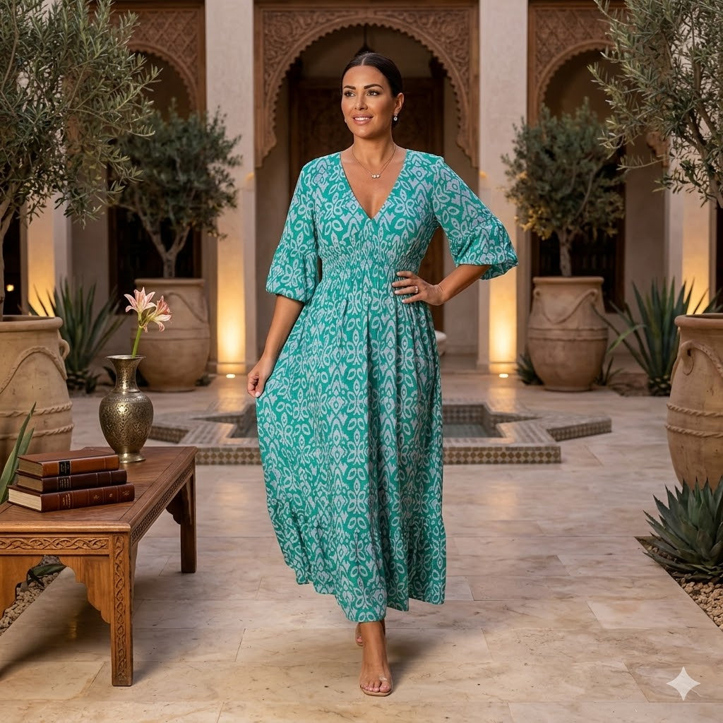 Charlotte™ Summer Dress – Elegant Flowing Printed V-Neck Maxi Dress
