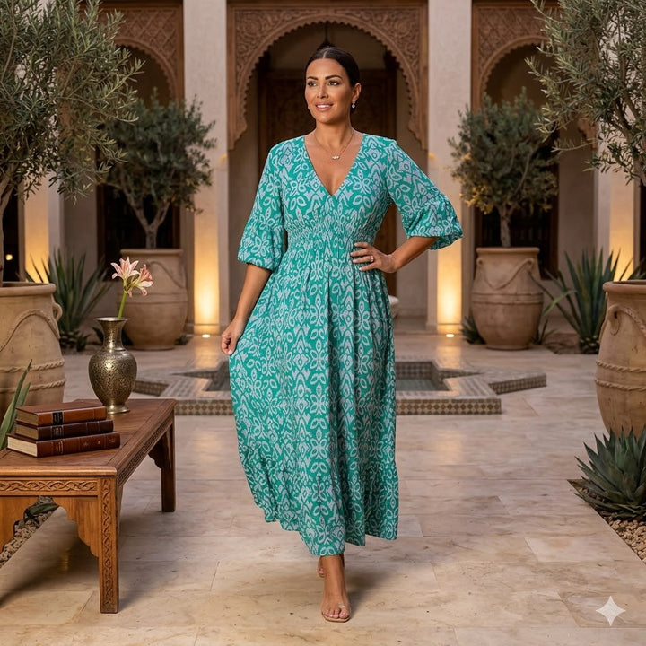 Charlotte™ Summer Dress – Elegant Flowing Printed V-Neck Maxi Dress