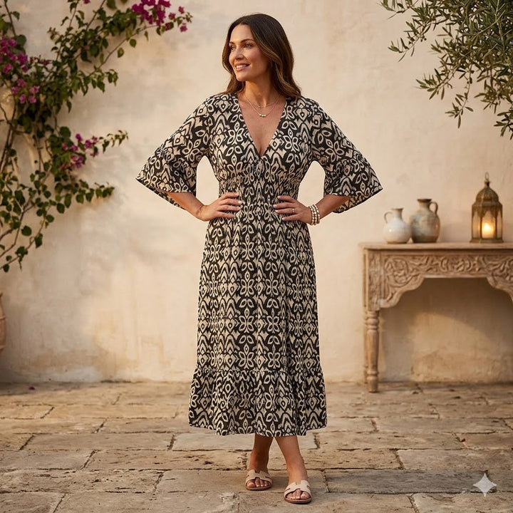 Charlotte™ Summer Dress – Elegant Flowing Printed V-Neck Maxi Dress