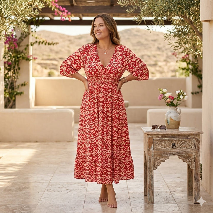 Charlotte™ Summer Dress – Elegant Flowing Printed V-Neck Maxi Dress
